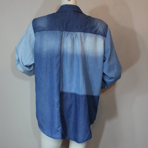 Pilcro Shirt Button Up Denim Chambray Patchwork Long Sleeve Blue XL - Picture 3 of 7